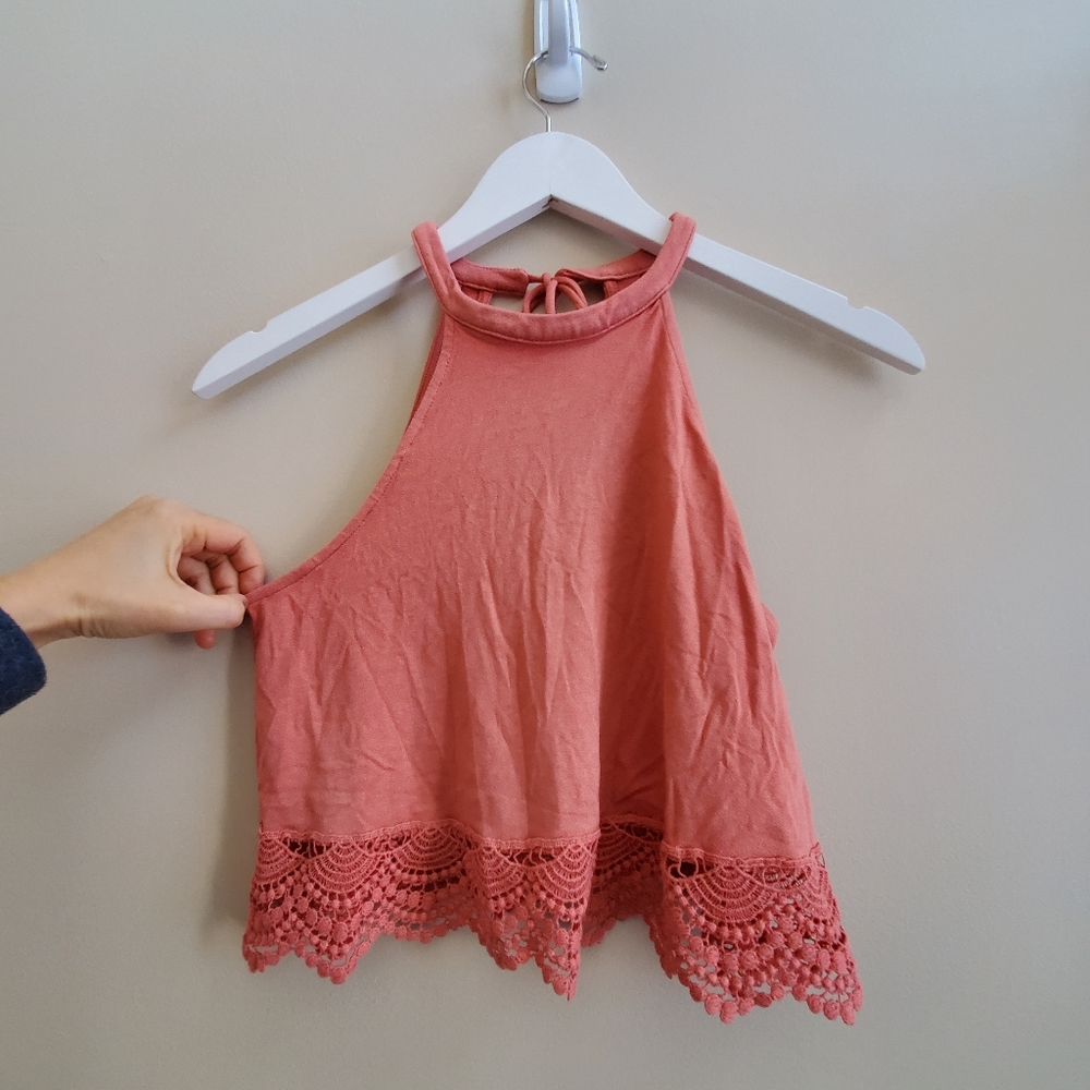 Forever 21 crop top haltered neck with tie back